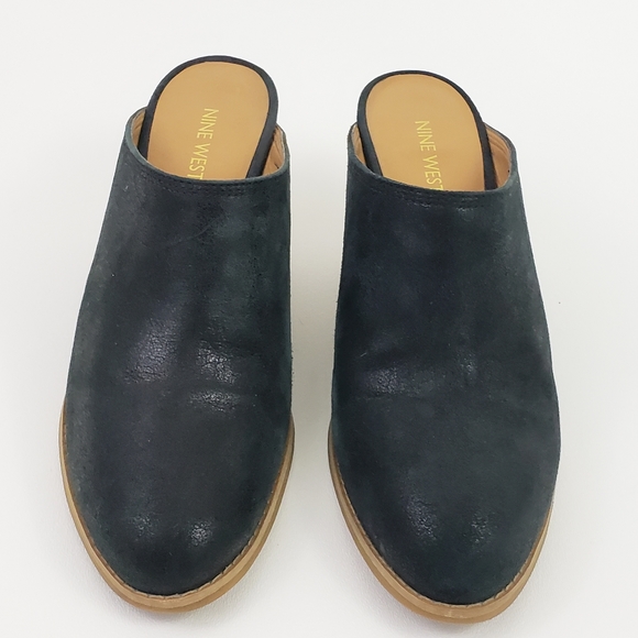 Nine West Hannah Mules Clogs 9.5 Black Leather Block Heel Black Tan Chunky Heel - Picture 6 of 8